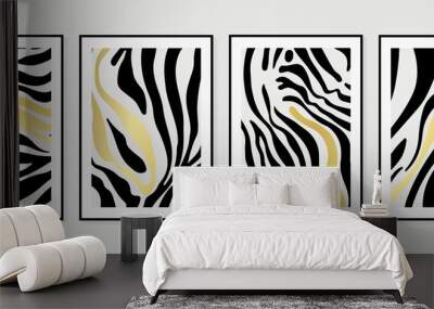 Set of abstract wall art template. Luxury design on white background with black paint, line art, and gold drops in hand painted. Design for wall decoration, interior, prints, cover, and postcard. Wall mural