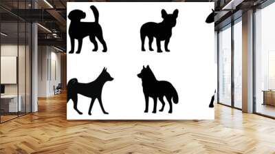 Set of dog silhouette vector. Cute dogs in different breeds, posture, sitting, stand, play. Collection of black pet silhouette element design for logo, card, print, decorative. Wall mural