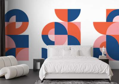 Set of geometric pattern element in mid-century style. Retro abstract collection of colorful circle, curve, square and triangle shapes. Modern trendy design for cover, business card, poster, wall art. Wall mural