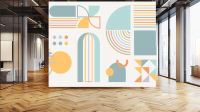 Set of geometric pattern element in mid-century style. Retro abstract collection of vibrant colorful sparkle shape, line. Modern trendy design for cover, business card, poster, wall art. Wall mural