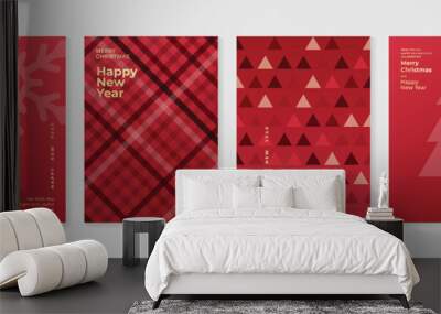 Set of happy new year and merry christmas concept background. Elements of geometric shape, christmas tree, snowflake, line, triangle. Art design for card, poster, cover, banner, decoration. Wall mural