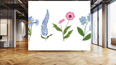 Set of spring flowers vector set. Collection of wild flower, floral, leaf, lavender with hand drawn style isolated on white background. Plants element illustrated Design for decoration, print. Wall mural