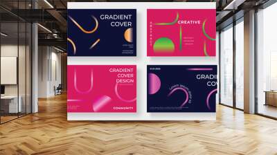 Set of template background design vector. Collection of creative gradient vibrant pink and purple color, geometric shape background. Design illustration for business card, cover, banner, wallpaper. Wall mural