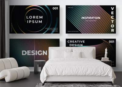 Set of template background design vector. Collection of creative trendy abstract gradient line wave on black background. Art design for business card, cover, banner, wallpaper. Wall mural