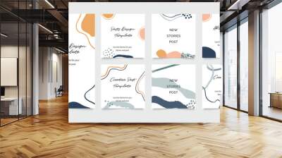 Social media stories and post creative Vector set. Background template with copy space for text and images design by abstract colored shapes,  line arts , Tropical leaves  warm color of the earth tone Wall mural