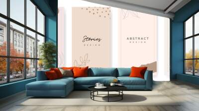 Social media stories and post creative Vector set. Background template with copy space for text and images Design byabstract colored shapes,  line arts , Tropical leaves  warm color of the earth tone Wall mural