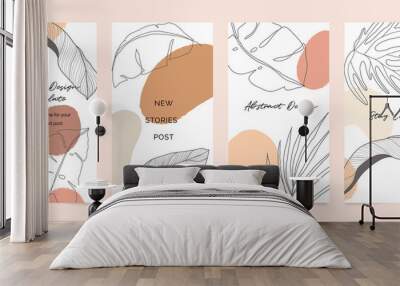 Social media stories and post creative Vector set. Background template with copy space for text and images. Abstract coloured shapes, line arts , floral and leaves, warm color of the earth tone	 Wall mural