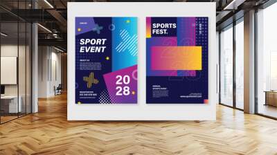 Sport event poster design background vector set. Sport cover template with vibrant abstract gradient geometric shape and dot halftone. Ideal design for social media, flyer, promotion, card. Wall mural