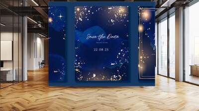 Star and moon themed wedding invitation vector template collection. Gold and luxury save the dated card with watercolor and gold sparkles and brush texture. Starry night cover design background. Wall mural