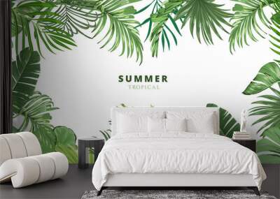 summer tropical leaf frame, Tropical palm leaves background wallpaper, tropical leaves isolated on white background. Illustration for design wedding invitations, greeting cards, postcards. Wall mural