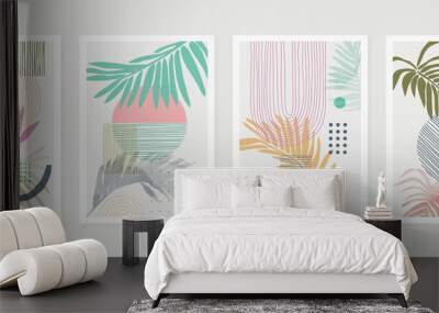 summer tropical wall arts vector. Palm leaves, monstera leaf, Botanical  background design for wall framed prints, canvas prints, poster, home decor, cover, wallpaper. Wall mural