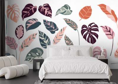 Tropical leaves and abstract exotic plan vector design elements on the white background. Wall mural