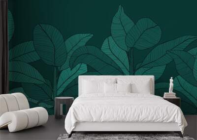 Tropical leaves vector wallpaper. Minimal leaf pattern design for prints wall arts and packaging design. Vector illustration. Wall mural