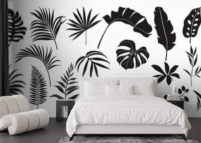 tropical leaves vector. set of palm leaves silhouettes isolated on white background. vector eps10 Wall mural