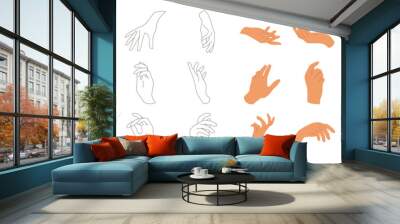 Various gestures of human hands isolated on a white background. Hand hold, Hand open and use Gel bottle or alcohol gel bottle, Vector design elements for infographic, ads, interactive and website. Wall mural