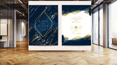 Wedding Invitation, Thank you card, rsvp, posters design collection. Trendy indigo blue and white Marble background texture - Vector Wall mural