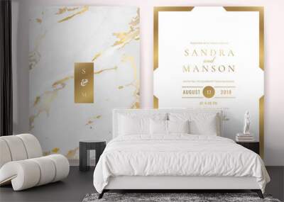 Wedding invitation cards with Luxury gold marble texture background and geometric pattern vector design template Wall mural