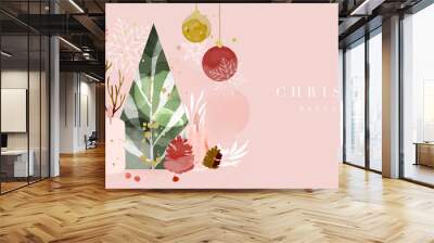 Winter background vector. Hand painted watercolor drawing for Christmas  and Happy New Year season. Background design for invitation, cards, social post, ad, cover, sale banner and invitation. Wall mural