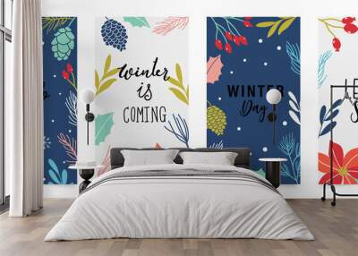 Winter background vector.  New year and Christmas vector illustrations design for social media post and stories, Cover, wallpaper, wall arts, Winter design for advertising and banners. Wall mural