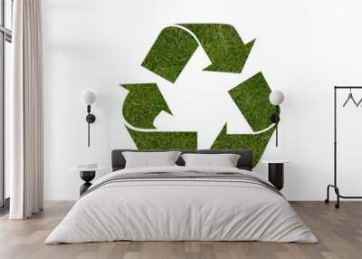 recycle symbol with real grass texture Wall mural