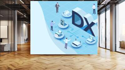 isometric design illustration ,DX ,Digital Transformation concept with business people Wall mural