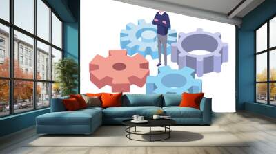 isometric illustration of business team with gears Wall mural