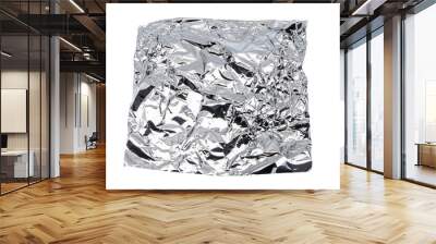 Crumpled square-shaped aluminum foil. transparent background Wall mural