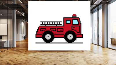 Pixel fire truck image. Vector illustration of cross stitch pattern. Wall mural