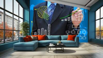 businessman hand drawing business graph Wall mural