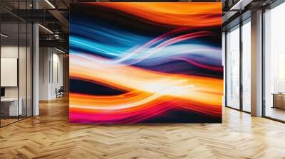 Colourful light trails on black background. Wall mural