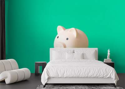 One piggy bank on green background. Wall mural