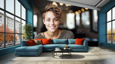 Close-up of beautiful female college student in classroom Wall mural