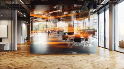 Factors in a positive working culture, the interior of an orange office space area with glass windows Wall mural