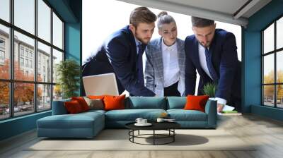 Group of business partners discussing ideas and planning work on a transparent background Wall mural