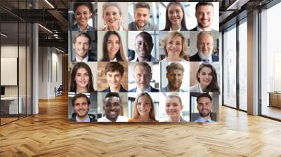 Happy group of multiethnic business people men and women. Different young and old people group headshots in collage. Multicultural faces looking at camera. Wall mural