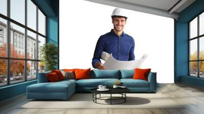 Shot of male architect wearing hardhat and inspecting new building on a transparent background Wall mural