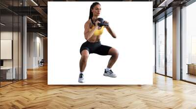 Sport woman with kettlebell on a transparent background Wall mural