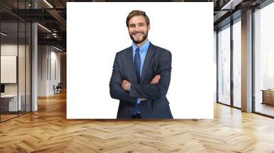 Young handsome businessman smiling on a transparent background Wall mural