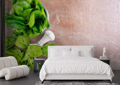 Heap of baby spinach leaves on a table Wall mural