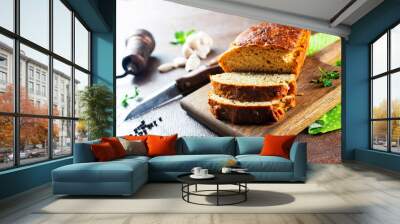 homemade bread on wooden board, fresh bread Wall mural