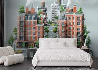 3d diorama model of two apartment buildings Wall mural