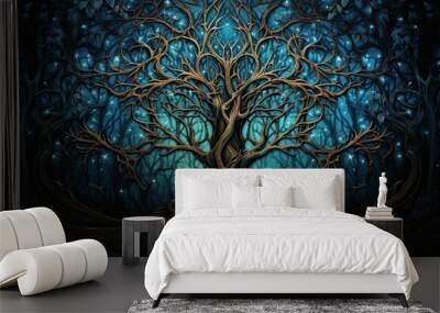 A medieval tree and leaves design in realistic fantasy artwork style Wall mural