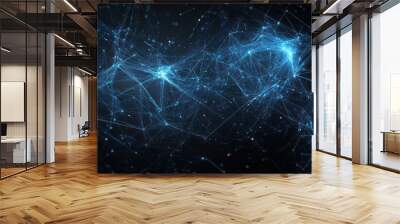 Abstract Blue Digital Network in Dark Background with Glowing Light Effect Wall mural