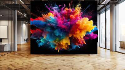 Bright colorful powder paint splashed onto a black background Wall mural