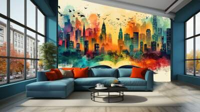 Cityscape Emerging From An Open Book Wall mural