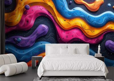 Colorful abstract spaces doodle Background. Hand drawn doodle illustrations in cartoon style Wall mural