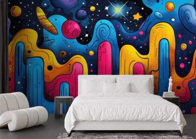 Colorful abstract waterdrops doodle Background. Hand drawn doodle illustrations in cartoon style Wall mural