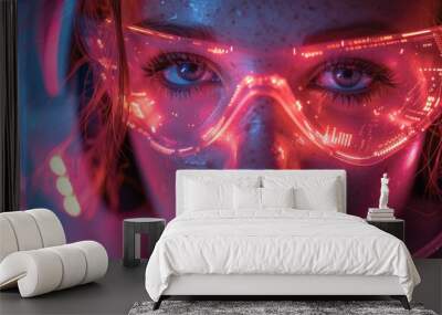 cyberpunk woman with futuristic goggles. Wall mural