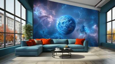 Earth planet in outer space background illustration Wall mural