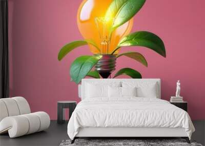 Illuminated Growth - Light Bulb Plant Concept Wall mural